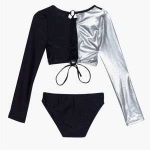 NWT Gottex Girl's Two Piece Cropped Rash Guard Long Sleeve Swimsuit Sz 9
